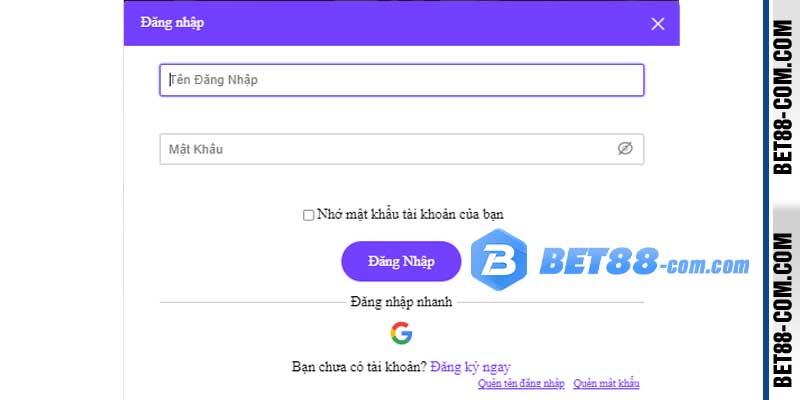 Cung cấp thông tin đăng nhập BET88